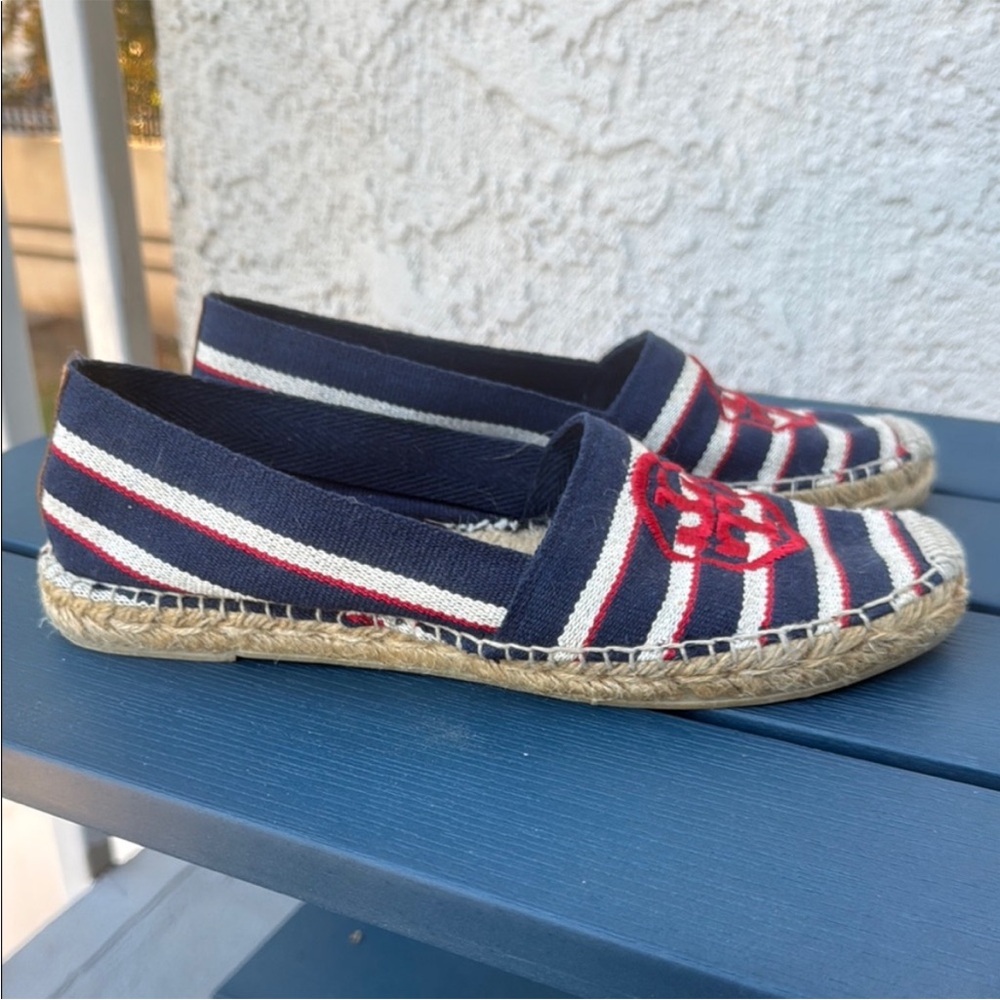 NWOT Tory Burch Espadrilles Striped Canvas Logo